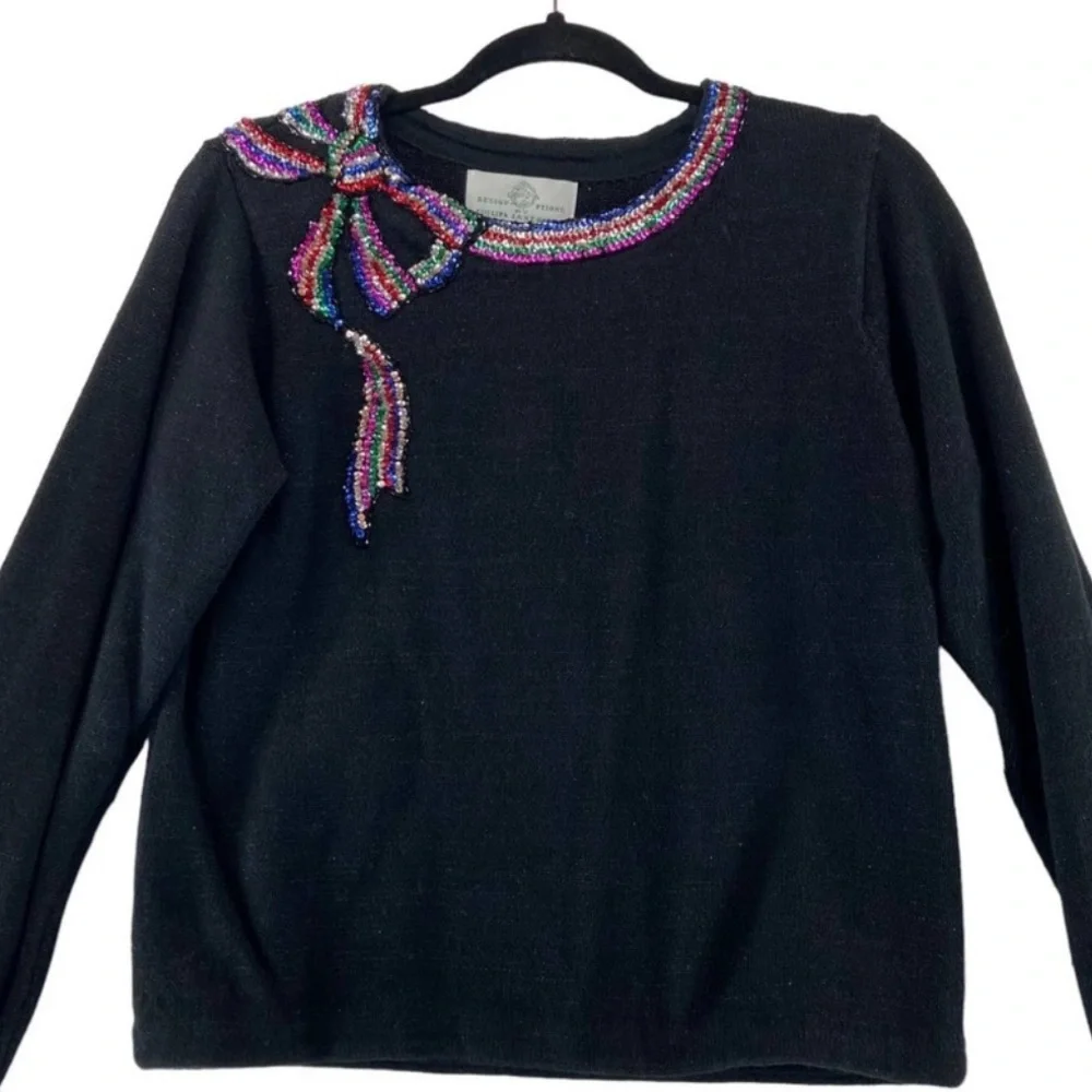 Design options Philip& Jane Gordon black sweater multi sequins vintage size xL